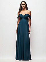 Front View Thumbnail - Atlantic Blue Off-the-Shoulder Draped Chiffon Maxi Dress