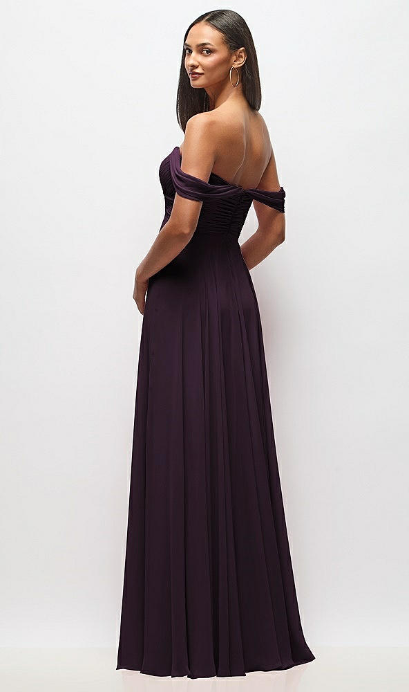 Back View - Aubergine Off-the-Shoulder Draped Chiffon Maxi Dress