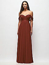 Front View Thumbnail - Auburn Moon Off-the-Shoulder Draped Chiffon Maxi Dress
