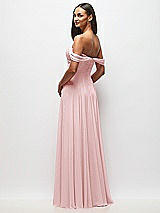 Rear View Thumbnail - Ballet Pink Off-the-Shoulder Draped Chiffon Maxi Dress