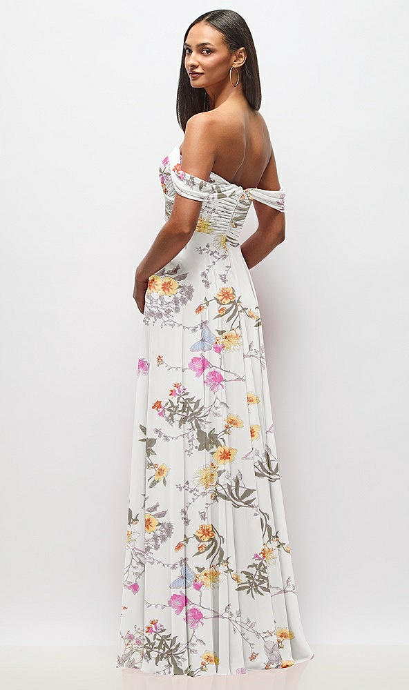 Back View - Butterfly Botanica Ivory Off-the-Shoulder Draped Chiffon Maxi Dress