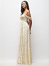Side View Thumbnail - Butter Yellow Floral Off-the-Shoulder Draped Chiffon Maxi Dress