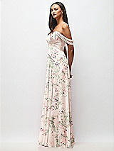 Side View Thumbnail - Blush Garden Off-the-Shoulder Draped Chiffon Maxi Dress
