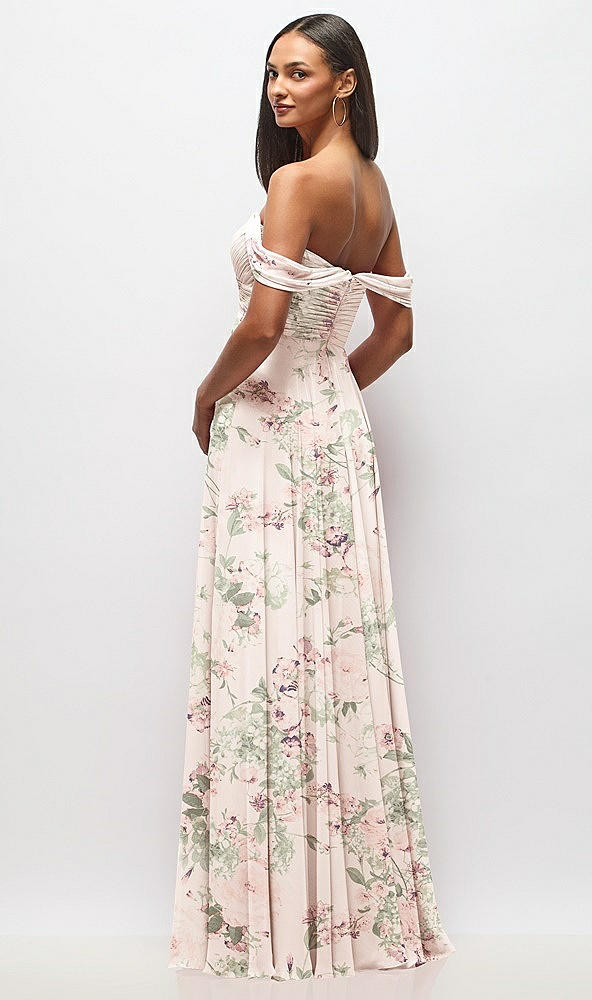 Back View - Blush Garden Off-the-Shoulder Draped Chiffon Maxi Dress