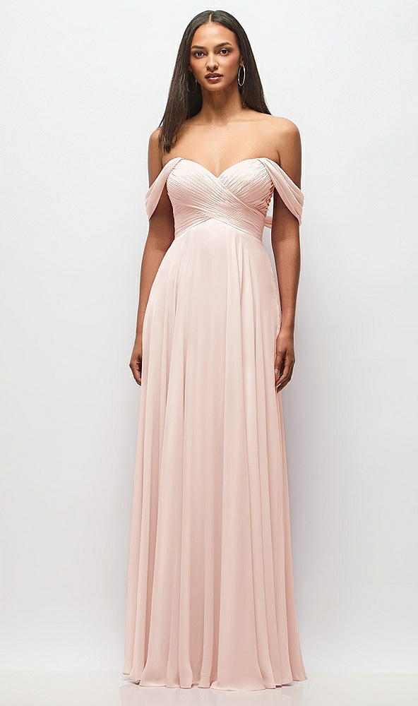 Front View - Blush Off-the-Shoulder Draped Chiffon Maxi Dress