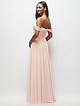 Rear View Thumbnail - Blush Off-the-Shoulder Draped Chiffon Maxi Dress