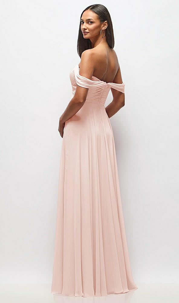 Back View - Blush Off-the-Shoulder Draped Chiffon Maxi Dress