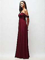 Side View Thumbnail - Burgundy Off-the-Shoulder Draped Chiffon Maxi Dress