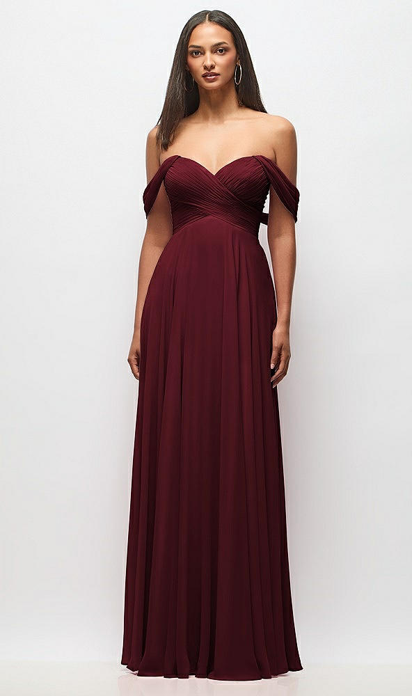 Front View - Cabernet Off-the-Shoulder Draped Chiffon Maxi Dress