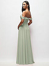 Rear View Thumbnail - Celadon Off-the-Shoulder Draped Chiffon Maxi Dress