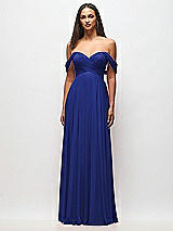 Front View Thumbnail - Cobalt Blue Off-the-Shoulder Draped Chiffon Maxi Dress