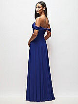 Rear View Thumbnail - Cobalt Blue Off-the-Shoulder Draped Chiffon Maxi Dress