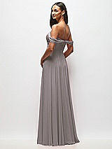 Rear View Thumbnail - Cashmere Gray Off-the-Shoulder Draped Chiffon Maxi Dress