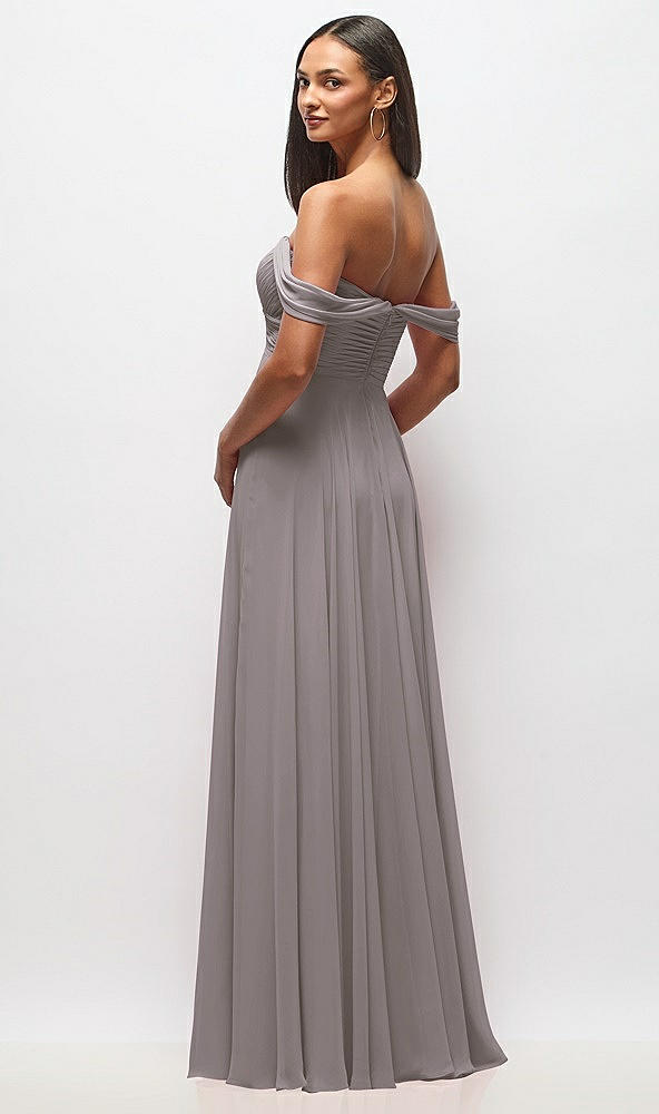 Back View - Cashmere Gray Off-the-Shoulder Draped Chiffon Maxi Dress