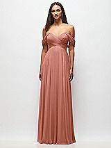 Front View Thumbnail - Desert Rose Off-the-Shoulder Draped Chiffon Maxi Dress
