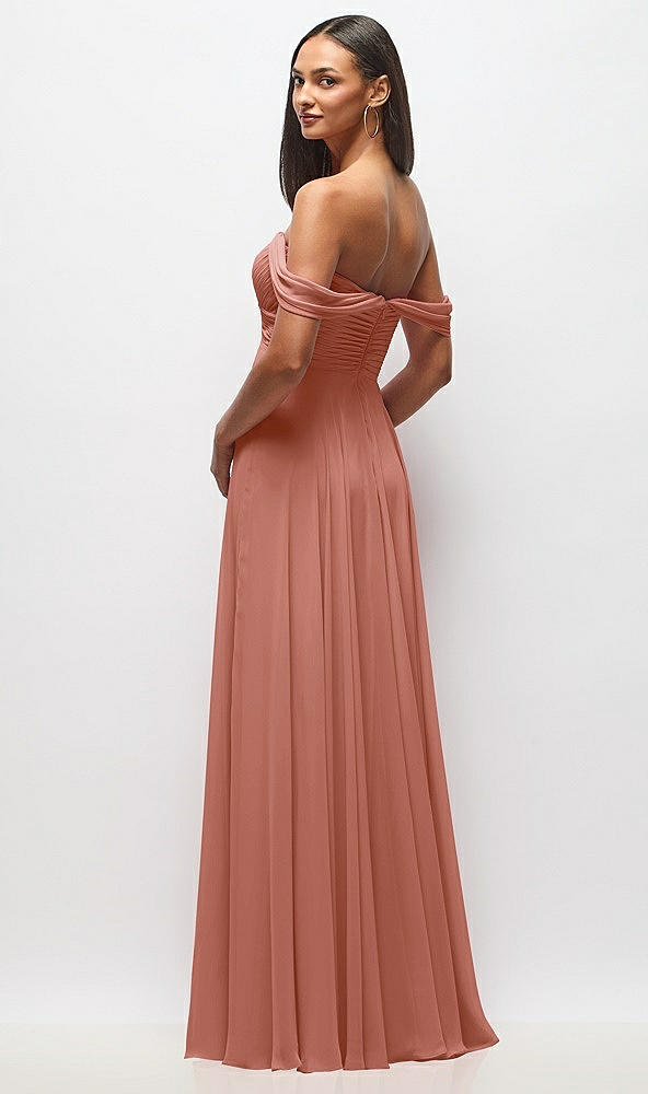 Back View - Desert Rose Off-the-Shoulder Draped Chiffon Maxi Dress