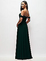 Rear View Thumbnail - Evergreen Off-the-Shoulder Draped Chiffon Maxi Dress
