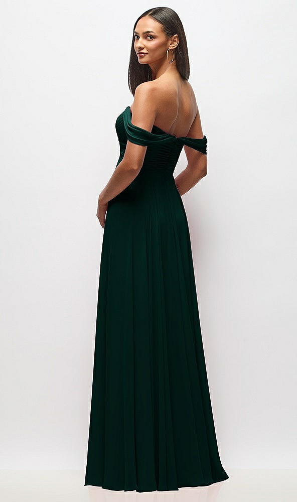 Back View - Evergreen Off-the-Shoulder Draped Chiffon Maxi Dress