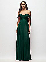 Front View Thumbnail - Hunter Green Off-the-Shoulder Draped Chiffon Maxi Dress