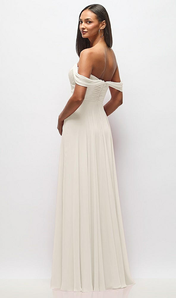 Back View - Ivory Off-the-Shoulder Draped Chiffon Maxi Dress