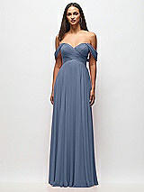 Front View Thumbnail - Larkspur Blue Off-the-Shoulder Draped Chiffon Maxi Dress