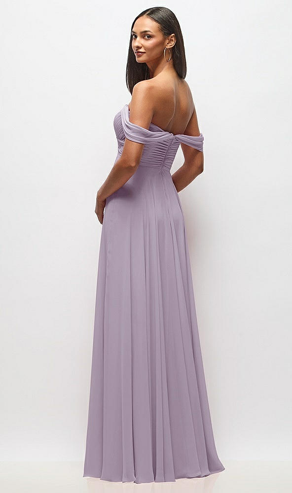 Back View - Lilac Haze Off-the-Shoulder Draped Chiffon Maxi Dress