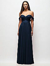 Front View Thumbnail - Midnight Navy Off-the-Shoulder Draped Chiffon Maxi Dress