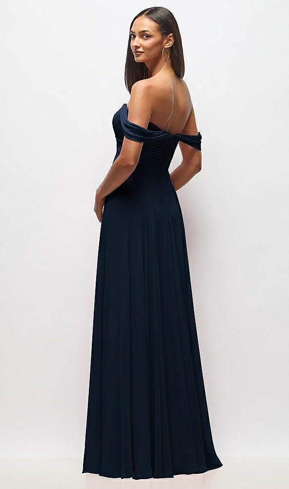 Back View - Midnight Navy Off-the-Shoulder Draped Chiffon Maxi Dress
