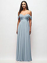 Front View Thumbnail - Mist Off-the-Shoulder Draped Chiffon Maxi Dress