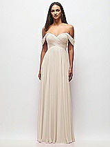 Front View Thumbnail - Oat Off-the-Shoulder Draped Chiffon Maxi Dress