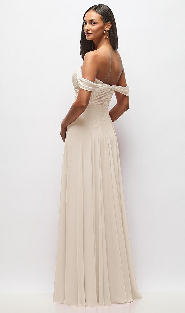 Back View - Oat Off-the-Shoulder Draped Chiffon Maxi Dress