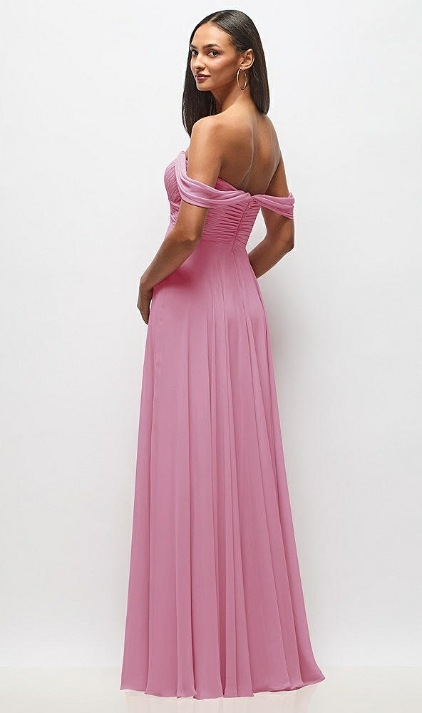Back View - Powder Pink Off-the-Shoulder Draped Chiffon Maxi Dress
