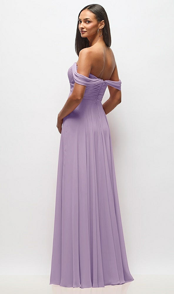 Back View - Pale Purple Off-the-Shoulder Draped Chiffon Maxi Dress