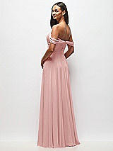 Rear View Thumbnail - Rose Off-the-Shoulder Draped Chiffon Maxi Dress