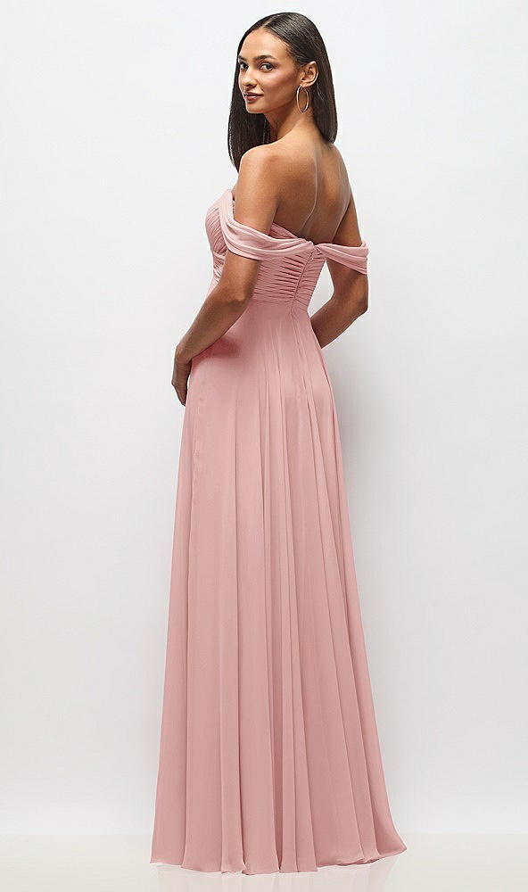Back View - Rose Off-the-Shoulder Draped Chiffon Maxi Dress