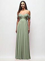 Front View Thumbnail - Sage Off-the-Shoulder Draped Chiffon Maxi Dress