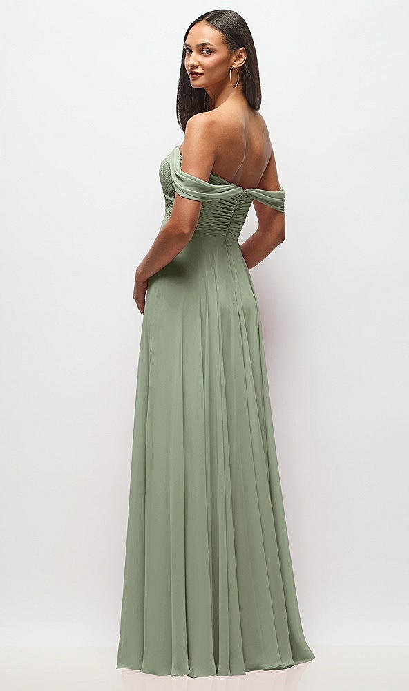 Back View - Sage Off-the-Shoulder Draped Chiffon Maxi Dress