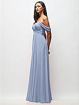 Side View Thumbnail - Sky Blue Off-the-Shoulder Draped Chiffon Maxi Dress