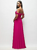 Rear View Thumbnail - Think Pink Off-the-Shoulder Draped Chiffon Maxi Dress