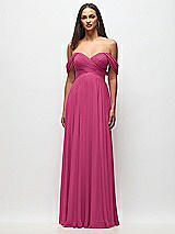 Front View Thumbnail - Tea Rose Off-the-Shoulder Draped Chiffon Maxi Dress
