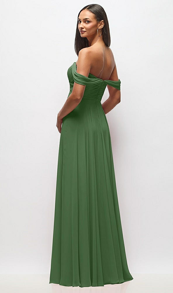 Back View - Vineyard Green Off-the-Shoulder Draped Chiffon Maxi Dress