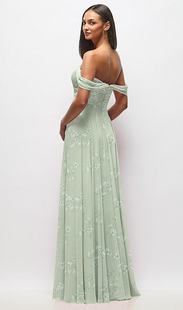 Back View - Vintage Primrose Sage Off-the-Shoulder Draped Chiffon Maxi Dress