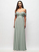 Front View Thumbnail - Willow Green Off-the-Shoulder Draped Chiffon Maxi Dress