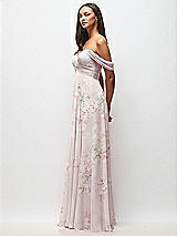 Side View Thumbnail - Watercolor Print Off-the-Shoulder Draped Chiffon Maxi Dress