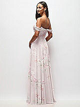Rear View Thumbnail - Watercolor Print Off-the-Shoulder Draped Chiffon Maxi Dress