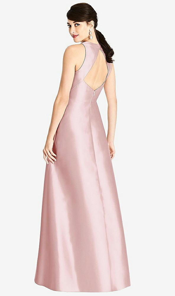 Back View - Ballet Pink Sleeveless Open-Back Satin A-Line Dress