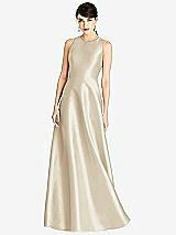 Front View Thumbnail - Champagne Sleeveless Open-Back Satin A-Line Dress