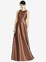 Front View Thumbnail - Cognac Sleeveless Open-Back Satin A-Line Dress