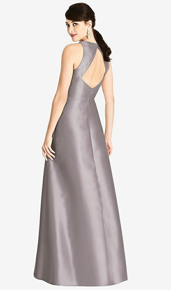 Back View - Cashmere Gray Sleeveless Open-Back Satin A-Line Dress