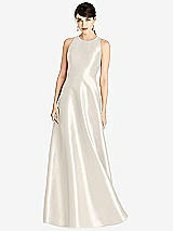 Front View Thumbnail - Ivory Sleeveless Open-Back Satin A-Line Dress